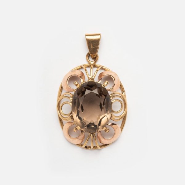 Vintage 14k Grey Gem Oval Pendant Fashion