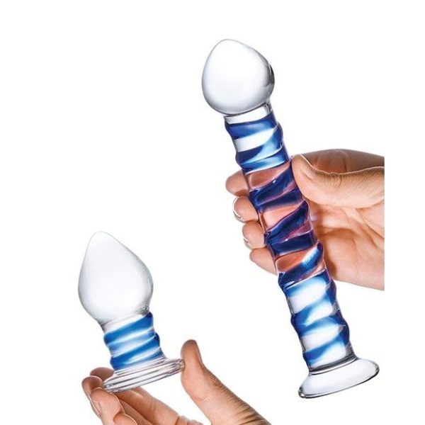 Glas 2pc Douple Penetration Glass Swirly Dildo & Butt Plug Set Discount - Image 4