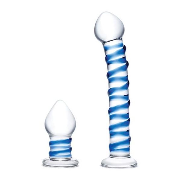 Glas 2pc Douple Penetration Glass Swirly Dildo & Butt Plug Set Discount