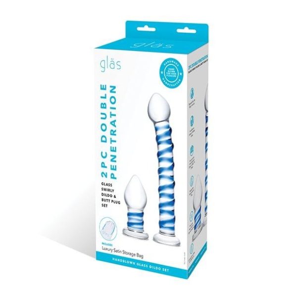 Glas 2pc Douple Penetration Glass Swirly Dildo & Butt Plug Set Discount - Image 5